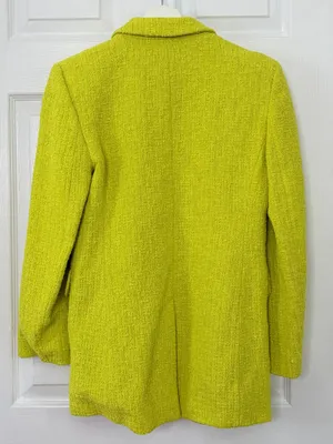 ZARA Chartreuse Boucle Blazer XS GoldButton Tweed Quiet Luxury Mod Preppy Career thumbnail 3