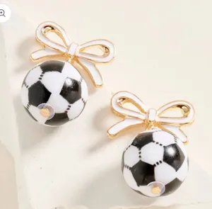 White Bow Accent Soccer Ball Drop Dangle Earrings Multiple thumbnail 1