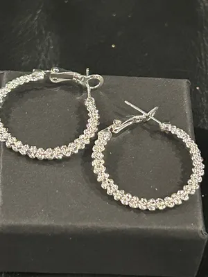 Silver Crystal Pave Hoop Earrings - Sparkling Silver Hoop Earrings thumbnail 4