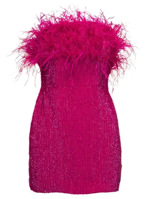 NWT Retroféte Torin Sequin Bandeau Ostrich-trim Mini Dress In Pink. Size Large thumbnail 9