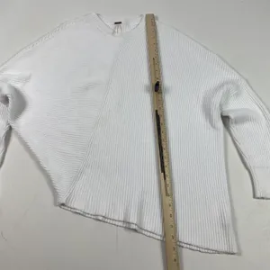 Free People Sweater Womens Small White Ribbed Asymmetrical‎ Pullover Boho Chic thumbnail 5