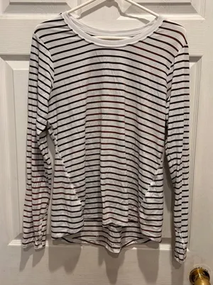 Healing‎ Hands Women White Brown Stripe Long Sleeve Top Shirt Size L Healthcare thumbnail 1