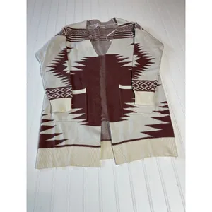 Willow & Wind Womens Brown Cream Southwestern Geometric Open Front Cardigan M thumbnail 2