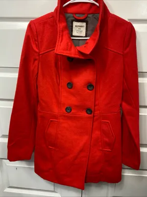 Old Navy Red Pea Coat Wool Blend XS Extra Small Winter Preppy Classic Outerwear thumbnail 1