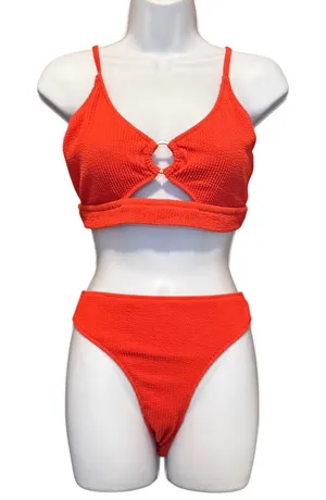 Aerie Bikini Set XXL Orange NWT High Waist Swimsuit Cutout Beach Vacation Summer thumbnail 1
