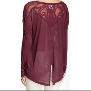 Free People Gatsby Top Embroidered Mesh Maroon Red Medium thumbnail 14