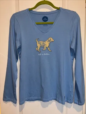 Life Is Good Blue L/S Tee Shirt V Neck With Life Is Golden On Front Size Small thumbnail 2