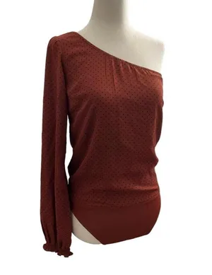 Abercrombie & Fitch Women Size XS Maroon Bodysuit Polka Dot One Shoulder 18-700P thumbnail 2