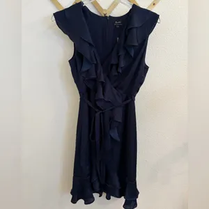 Bardot Navy Sleeveless Satin Ruffle Mini Dress 8 Medium thumbnail 3