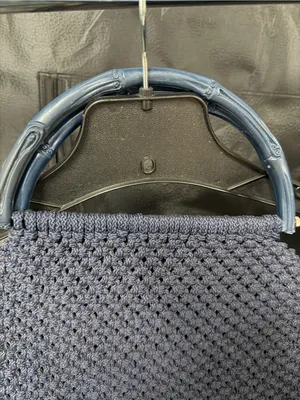 Vintage Navy Heavy Macrame Navy 2-Handled Shoulder Bag/Purse Open Top thumbnail 2