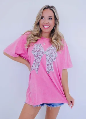 Whiskey Darling Boutique Lace bow graphic tee thumbnail 1