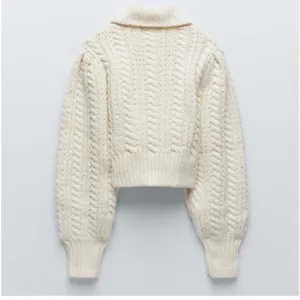 Zara Chunk Knitted Cream Crop Sweater S thumbnail 2