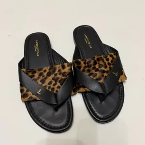 Lafayette 148 iris leopard print leather sandals‎ black brown size 36 thumbnail 2