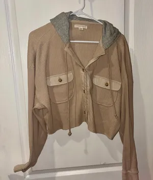 Aeropostale Hooded Waffle-Knit Cropped Jacket - Medium thumbnail 1