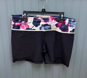 Lululemon Groove Short II‎ Black Floral Waistband Yoga Shorts Size 10 thumbnail 1