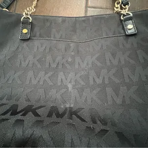 Michael Kors Satchel Monogram Top Handle Bag Jet Set Black Gold Chain Handle thumbnail 4