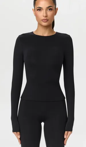 Naked wardrobe Long Sleeve Crewneck Black Women's Top thumbnail 1
