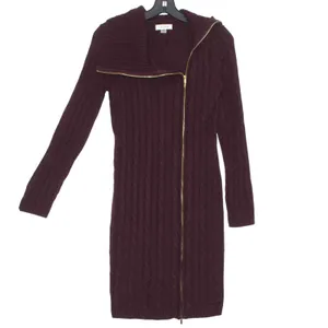 Calvin Klein Sweater Dress Cable Knit Burgundy Zip Up Dark Academia Old Money S thumbnail 5