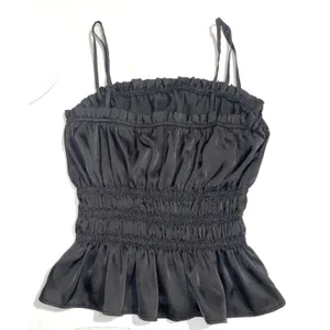 H&M Black Smocked Peplum Cami Top Spaghetti Strap Ruffle Hem Y2K Going Out thumbnail 3