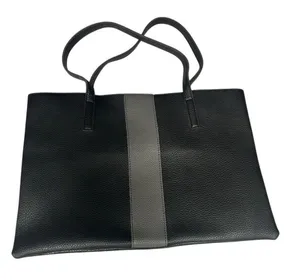 Vince Camuto Women's Black & Gray‎ Stripe Soft Vegan Pebbled Tote Bag thumbnail 1