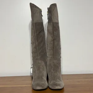 Franco Sarto Kearny Taupe Suede Tall Braided Block Heel Boots Womens Size 8M thumbnail 4