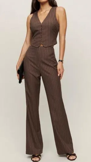 Reformation brown pinstripe vest and pant set thumbnail 1