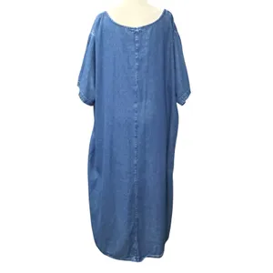 Vintage Embroidered Chambray Denim Dress Womens XXL Blue Floral Cottagecore Folk thumbnail 4