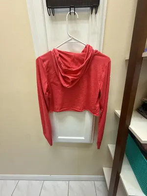 MUUU Women's Red Long Sleeve Cropped Hoodie thumbnail 3