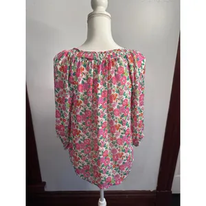 Abercrombie & Fitch Pink Floral Smocked Keyhole Peasant Blouse Top Womens Medium thumbnail 3