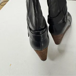 Dr Scholls Black Faux Leather Mini Wedge Knee High Boots Womens 7.5 Fall Riding thumbnail 4