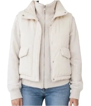 BLANK NYC Women’s Mixed Media Sweater Puffer Zip and Snap Front Jacket thumbnail 1
