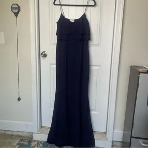Bhldn anthropologie Navy sleeveless‎ ruffle gown maxi dress prom wedding guest 8 thumbnail 4
