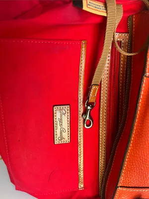 Dooney & Bourke Orange Pebble Leather Tote with Contrasted Straps & added tie thumbnail 5