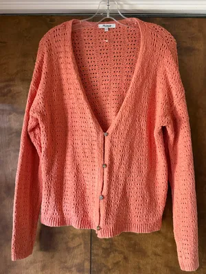 Madewell Women's Orange Open-Stitch Cardigan Sweater Loose Fit. Size M thumbnail 2