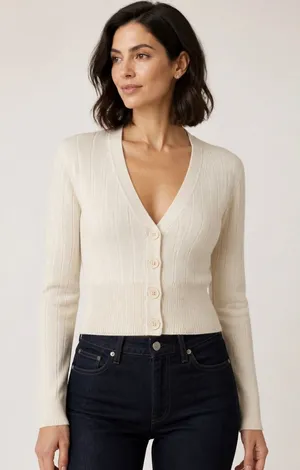 NAADAM Cream Wool Cashmere Ribbed Cropped Cardigan XS thumbnail 1