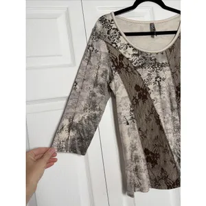 Vanilla Sugar Mixed Media Floral Lace Top Size Large‎ Brown Boho Y2K Cotton USA thumbnail 3