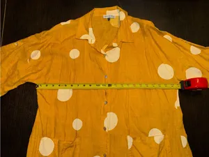 Linen Mustard Yellow Polka Dot Button Front Shirt Dress Tunic Boho Pockets XL thumbnail 4