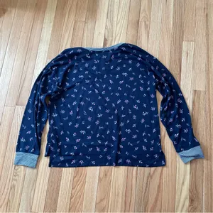 Lauren Ralph Lauren Floral Pajama Top Women Large Navy Blue Feminine Cottagecore thumbnail 11