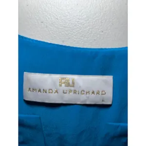 Amanda Uprichard‎ Silk Shift Dress L Blue Split Neck Tie Waist thumbnail 5