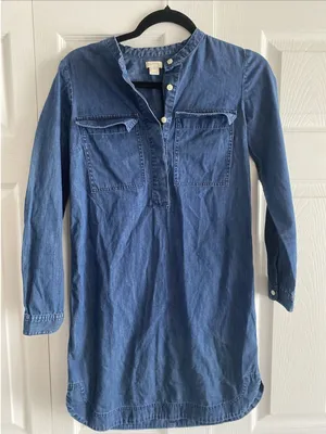 J.Crew Chambray Denim Shirt Dress Womens XXS Blue Tunic Long Sleeve F5528 Cotton thumbnail 1