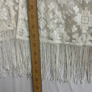 Forever 21 Sheer Kimono Cardigan Size‎ S Ivory Embroidered Fringe Boho Festival thumbnail 8