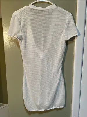 Womens Size Small Crochet Cover Up Beach Dress Short Sleeve V-Neck White Stretch thumbnail 8