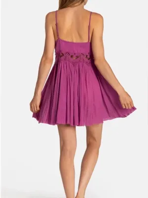 NWOT Free People Ilektra Lace Accent Cotton Slip Dress In Dahlia Mauve Size XL thumbnail 3