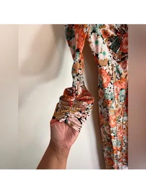 For Love & Lemons Long-Sleeve Floral Tie-Front Maxi Dress Size XS thumbnail 4