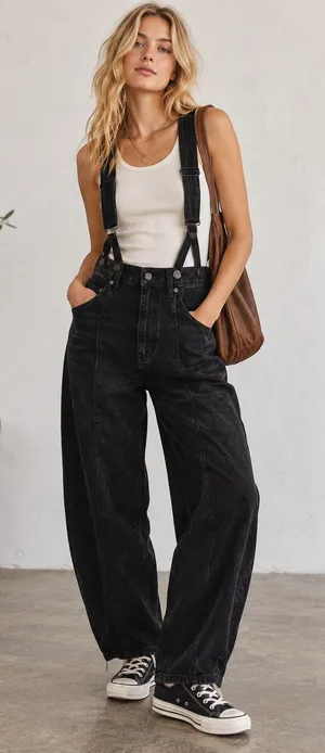 Free People We The Free Berkeley Suspender Jeans Noir 27 Black Overalls Rare thumbnail 1