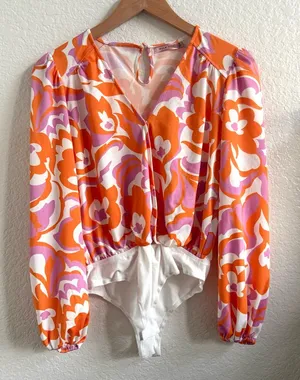 ASOS Skylar Rose Floral‎ Orange and Pink Top Bodysuit Size M thumbnail 1