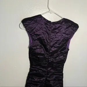 Nicole Miller Women's Sz 2 Cowl Neck Technometal Tuck Dress Black Purple Bodycon thumbnail 10