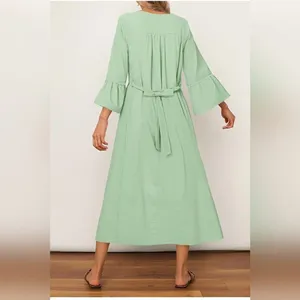 NEW Merokeety Peasant Maxi Dress Sage Pistachio Green Boho Cottagecore Modest L thumbnail 2
