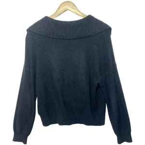 Abercrombie & Fitch Black Ribbed Knit Collared Long Sleeve V-Neck Sweater Size S thumbnail 2