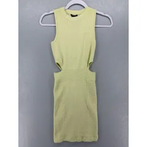 Guess Mini Dress Women S‎ Lime Green Ribbed Knit Side Cutout Bodycon Sleeveless thumbnail 2